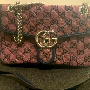 Gucci GG Marmont Flap Bag Diagonal Quilted GG Canvas Women Purse